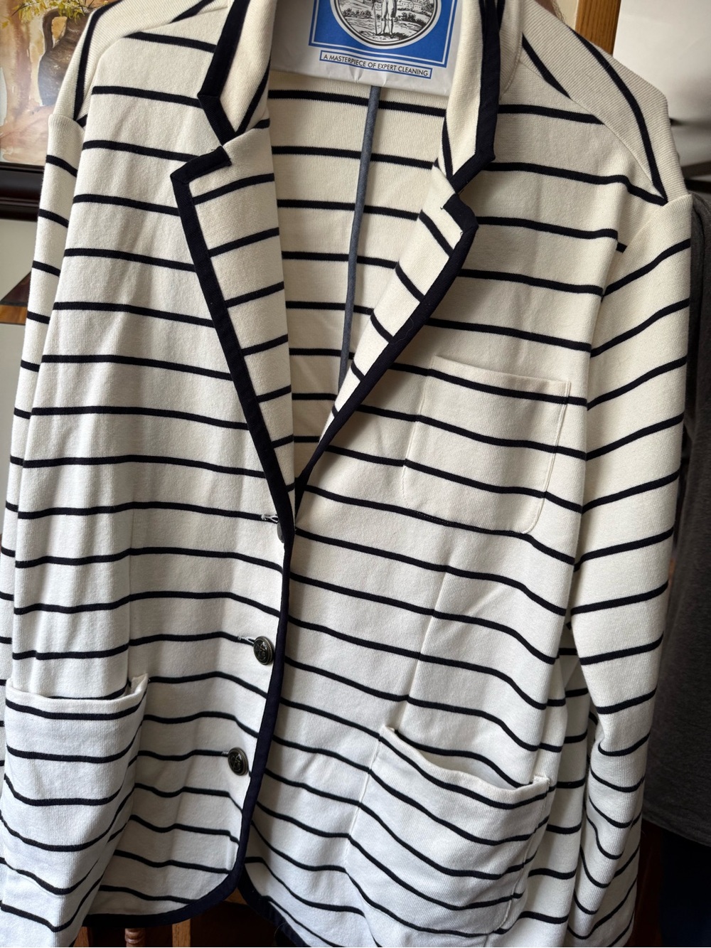 Lands' End Black and White Striped Blazer